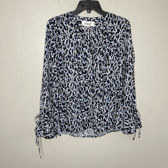 10 Crosby Derek Lam Tops - DEREK LAM 10 Crosby Top Womens 6 Blue Abstract Print Bell Sleeve Popover Blouse
